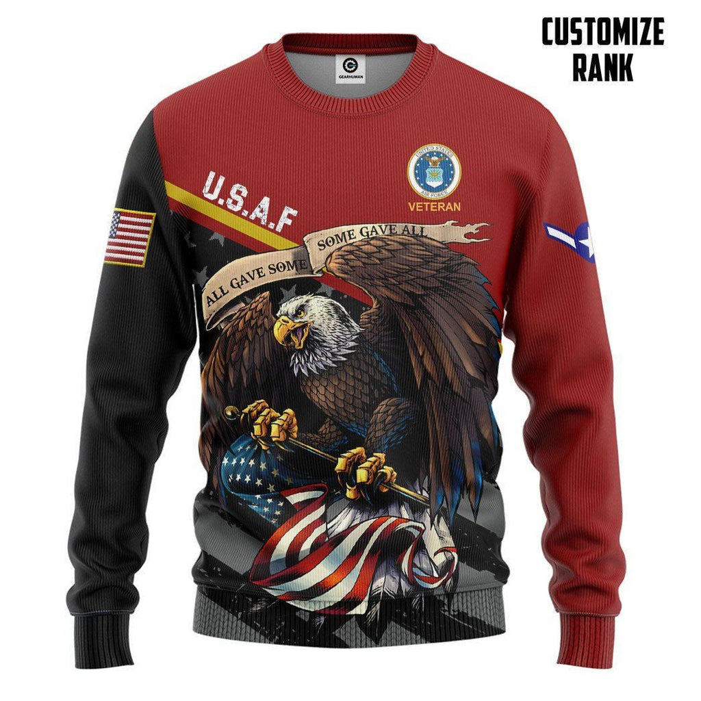 United States Air Force Veteran Red Custom Rank Hoodie QT211131Hf