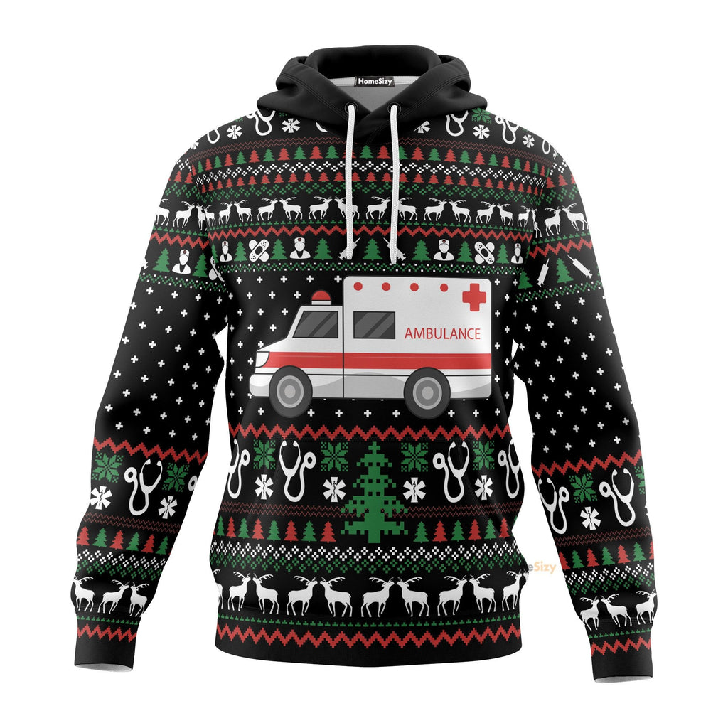  Paramedic Logo Ambulance Ugly Sweater Christmas Pattern Custom Hoodie QT308015
