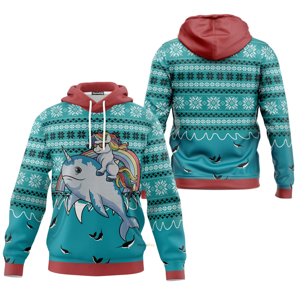 Unicorn Riding Narwhal Christmas Custom Cosplay Hoodies QT210393Hf