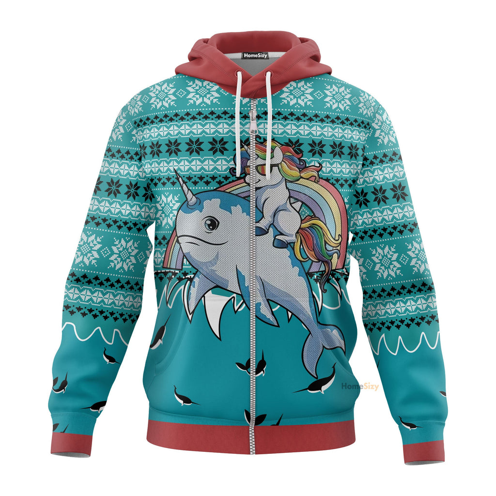 Unicorn Riding Narwhal Christmas Custom Cosplay Hoodies QT210393Hf