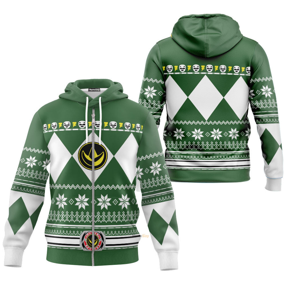 Green Mighty Morphin Power Rangers V1 - Cosplay Costume Hoodie QT306019