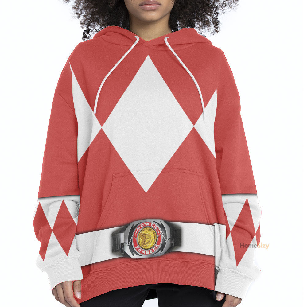 Red Mighty Morphin Power Rangers V2 - Cosplay Costume Hoodie QT208513
