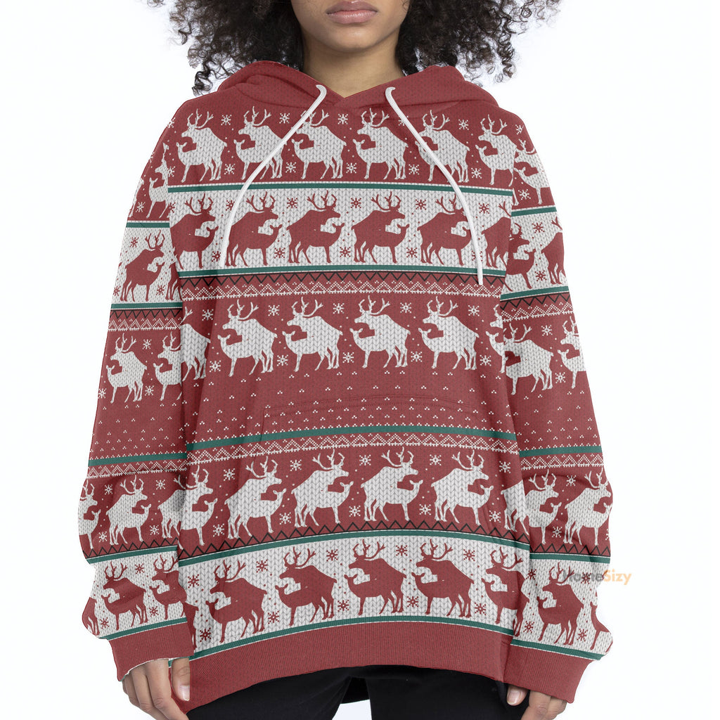 Red Reindeer Christmas Ugly Custom Hoodie QT308900