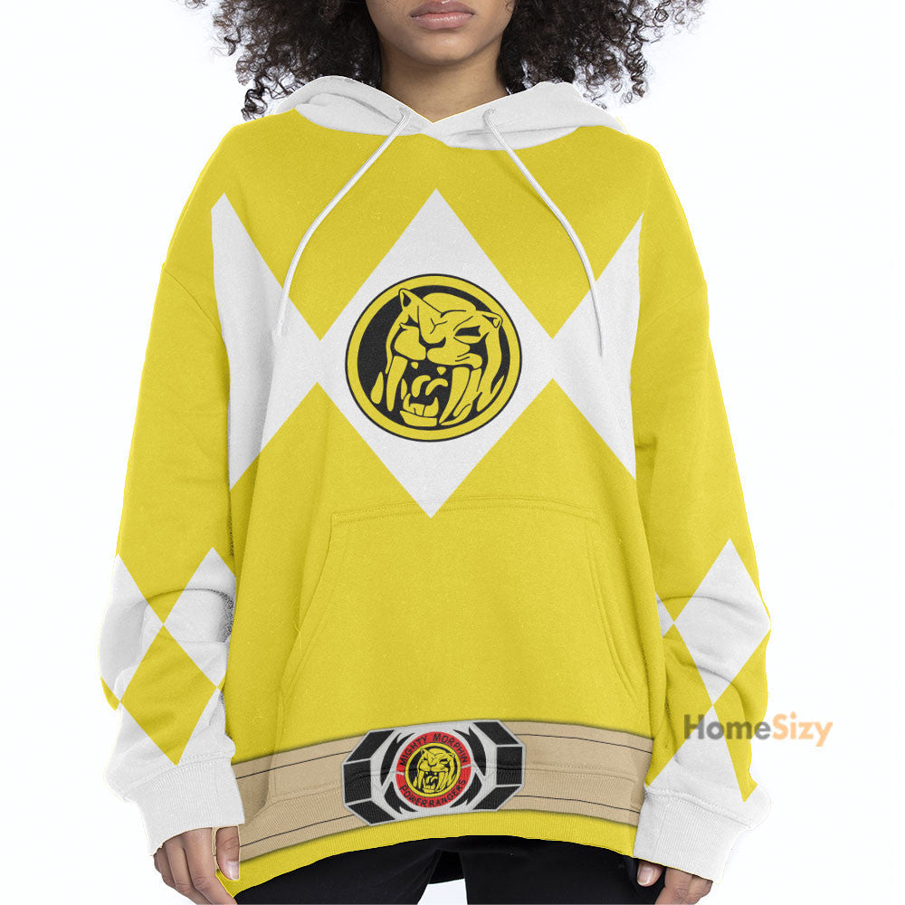 Yellow Mighty Morphin Power Rangers V3 - Cosplay Costume Hoodie QT205030