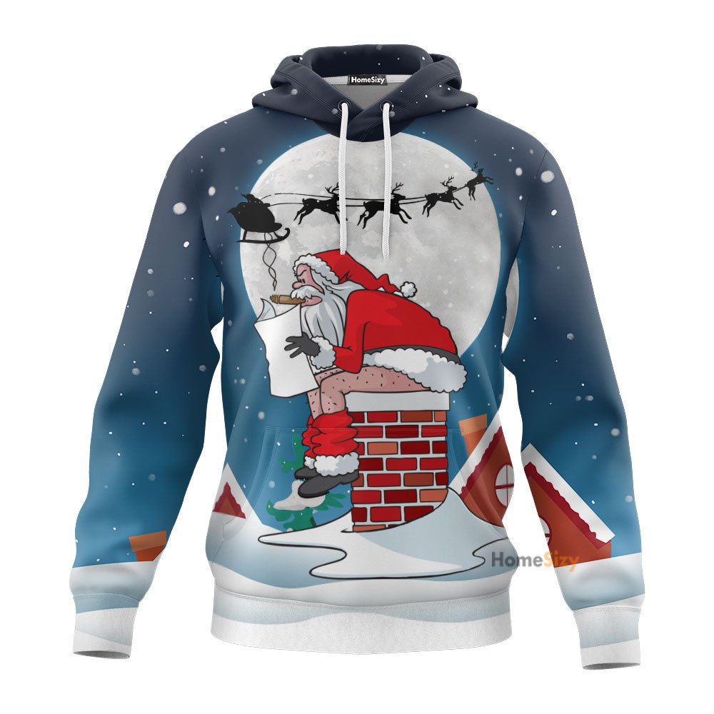 Santa Claus Sitting On Christmas Chimney Funny - Hoodie QT309806