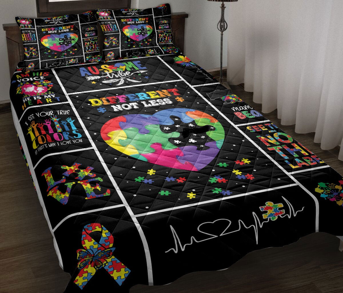 Autism Bedding Set Different Not Less Heart Puzzle Pieces Duvet Covers