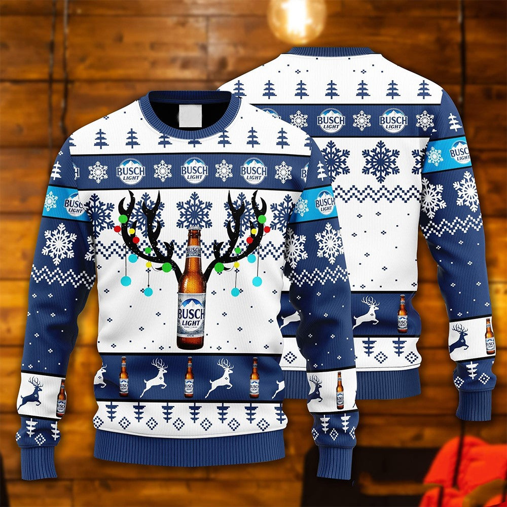 Busch Light Sweatshirt Busch Light Reindeer Pattern Christmas Sweatshi ...