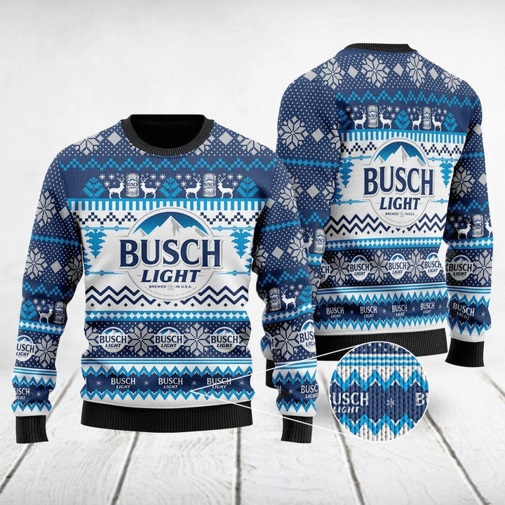 Busch Light Sweatshirt Snowflakes Reindeer Pattern Sweatshirt White Bl ...