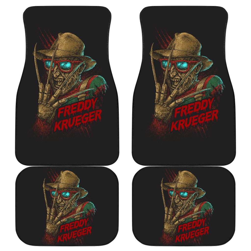 Horror Car Floor Mats Funny Freddy Krueger Wearing Glasses Graphic Car Mats