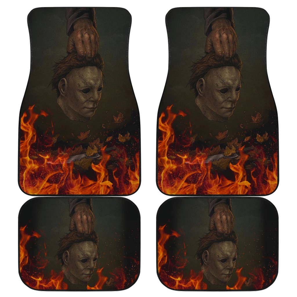 Horror Car Floor Mats Michael Myers Take Off Mask Fire Car Mats