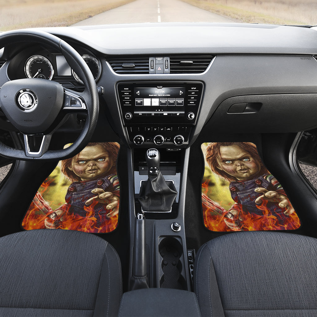 Horror Car Floor Mats - Chucky Doll With Knife Fire Car Mats