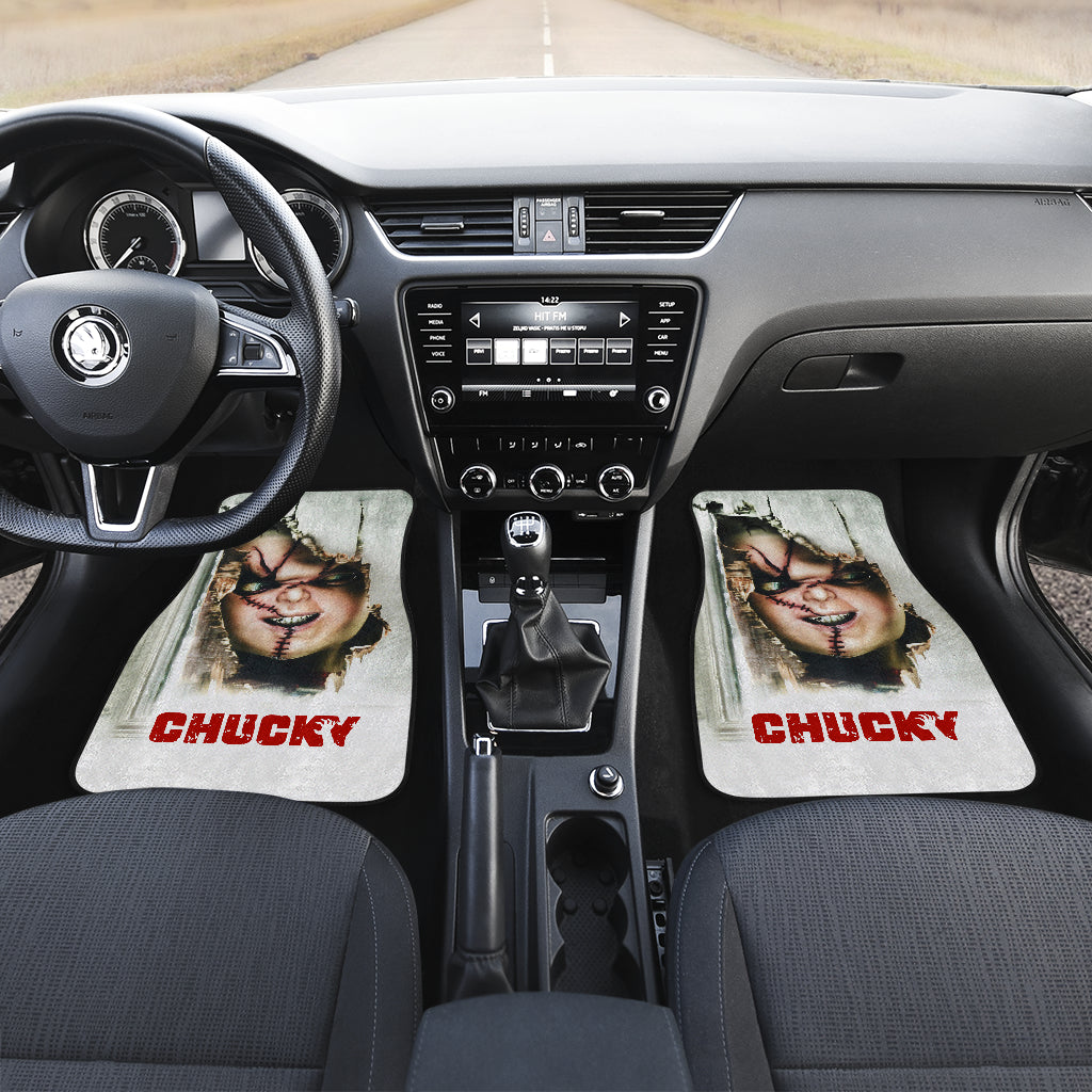 Horror Car Floor Mats - Scary Chucky Face Behind The Wall Car Mats