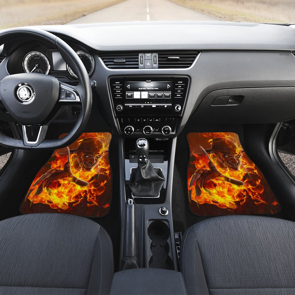 Horror Car Floor Mats Scary Freddy Krueger Flaming In Fire Car Mats