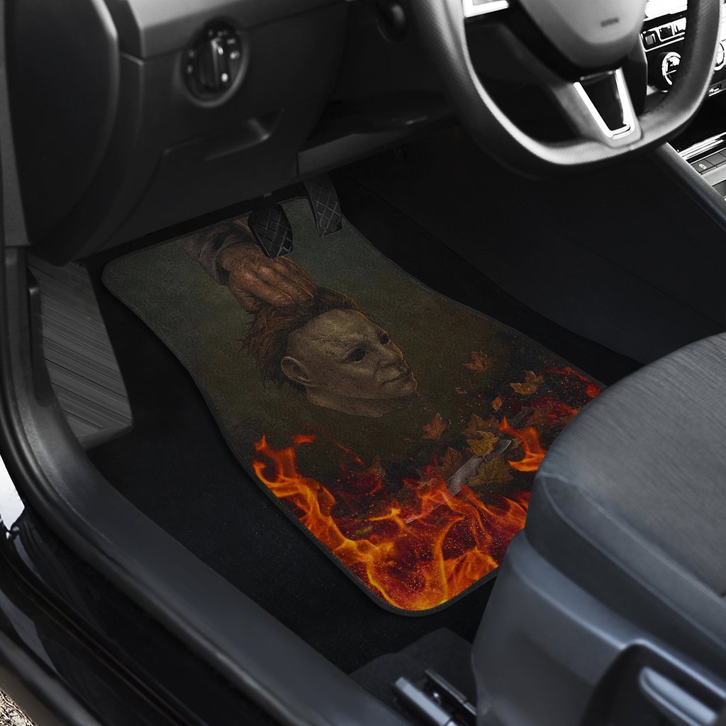 Horror Car Floor Mats Michael Myers Take Off Mask Fire Car Mats