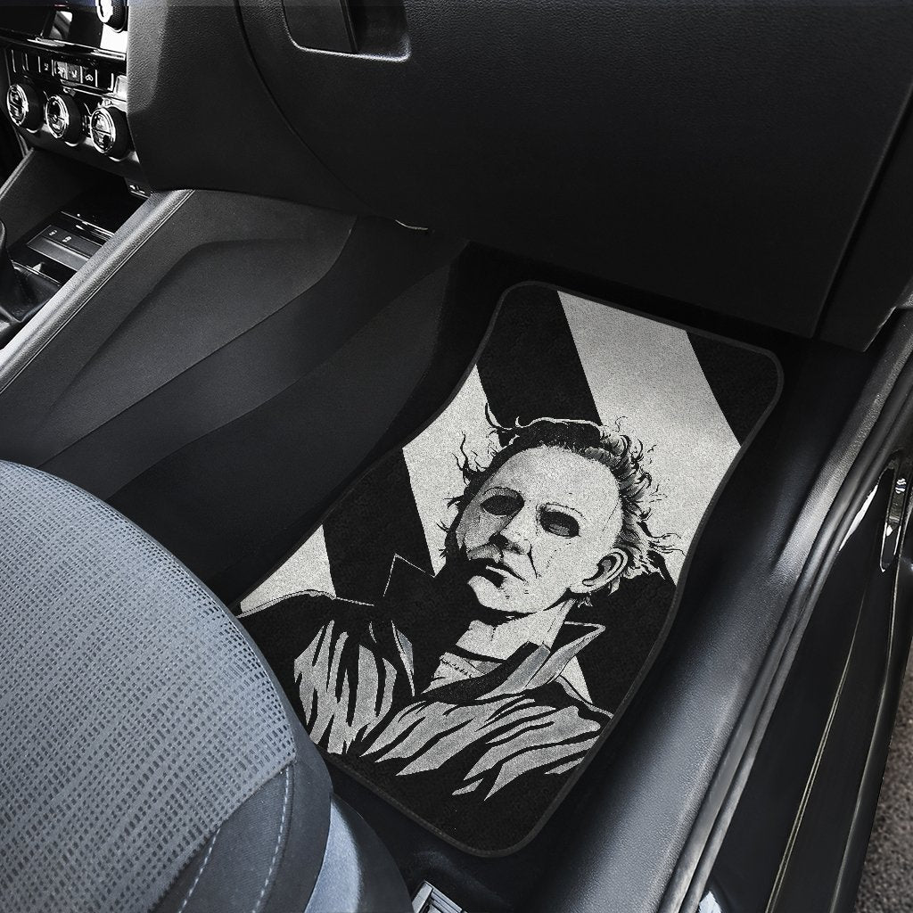 Horror Car Floor Mats Michael Myers Black And White Portrait Car Mats