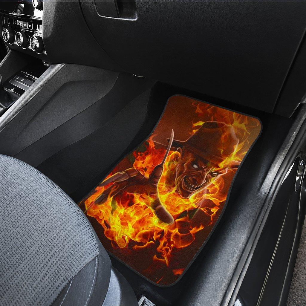 Horror Car Floor Mats Scary Freddy Krueger Flaming In Fire Car Mats