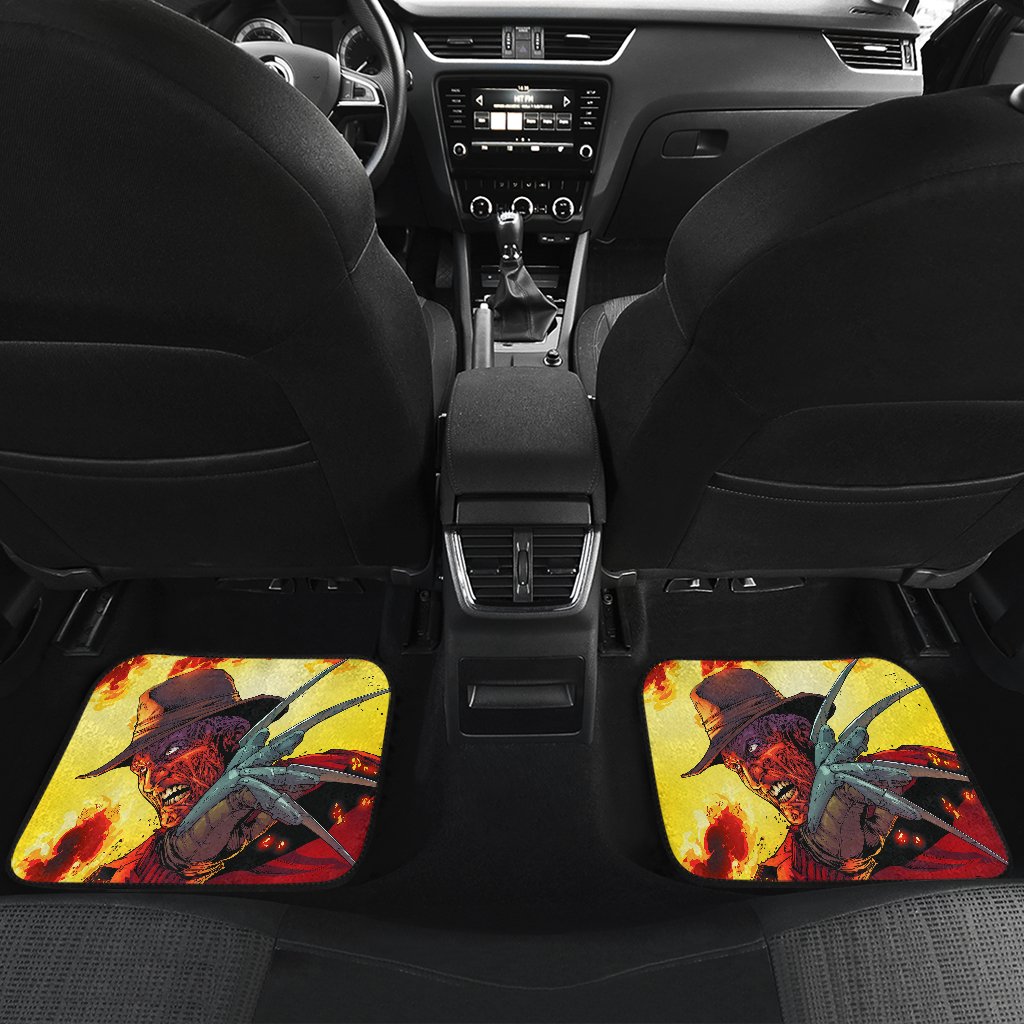 Horror Car Floor Mats Freddy Krueger Flaming In Fire Car Mats