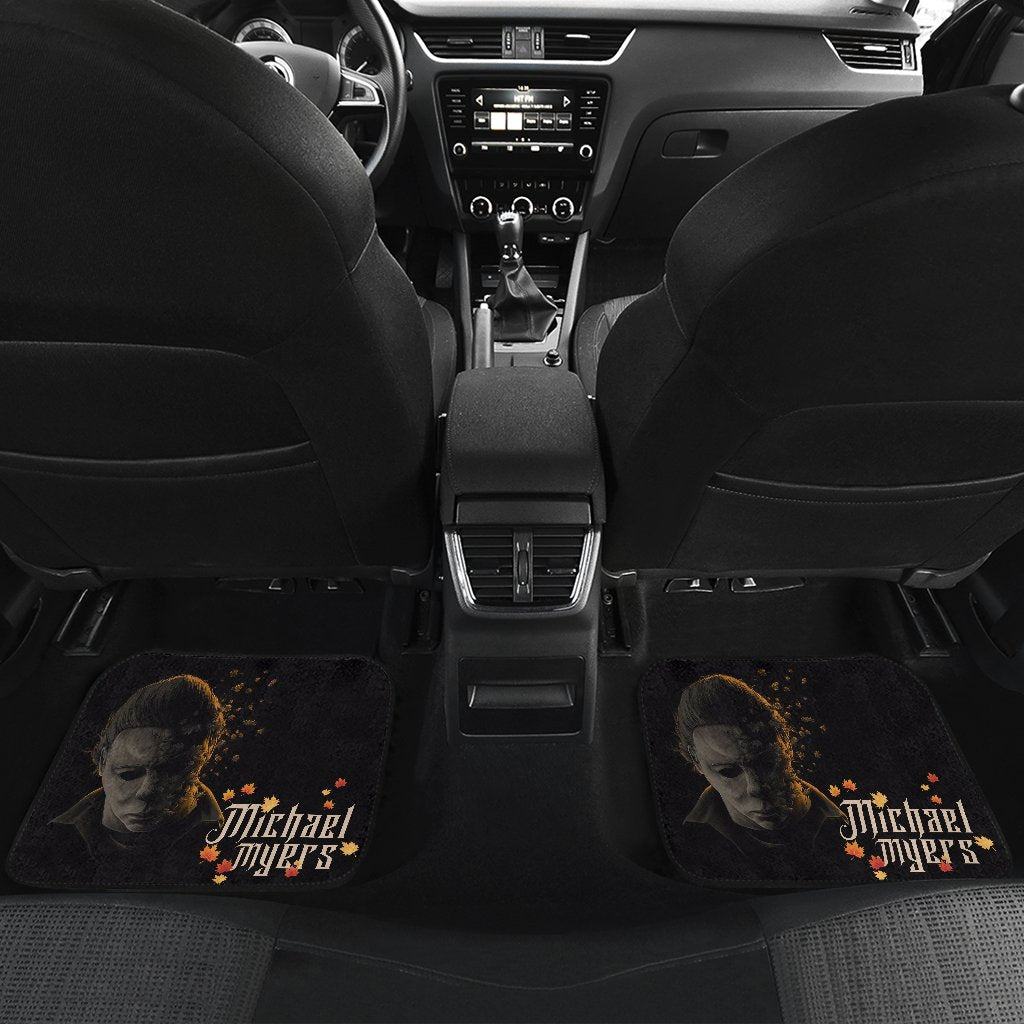 Horror Car Floor Mats Michael Myers Fading Face Maple Leaf Car Mats