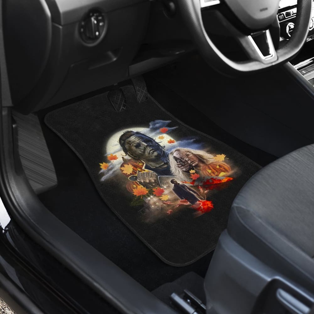 Horror Car Floor Mats Michael Myers And Laurie Maple Leaf Falling Car Floor Mats