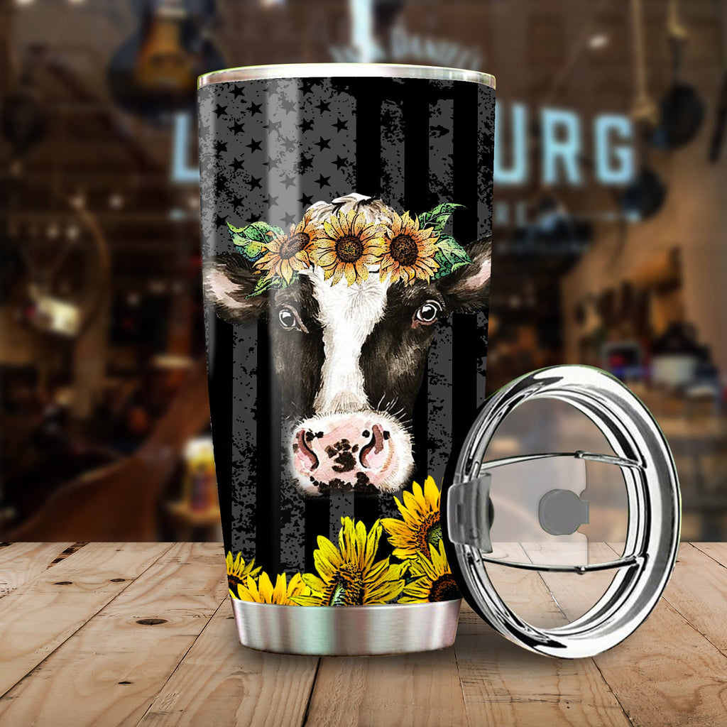 Gifury Farmer Cow Tumbler Sunflower Cow Lover Tumbler Cup Cow Travel Mug 2022