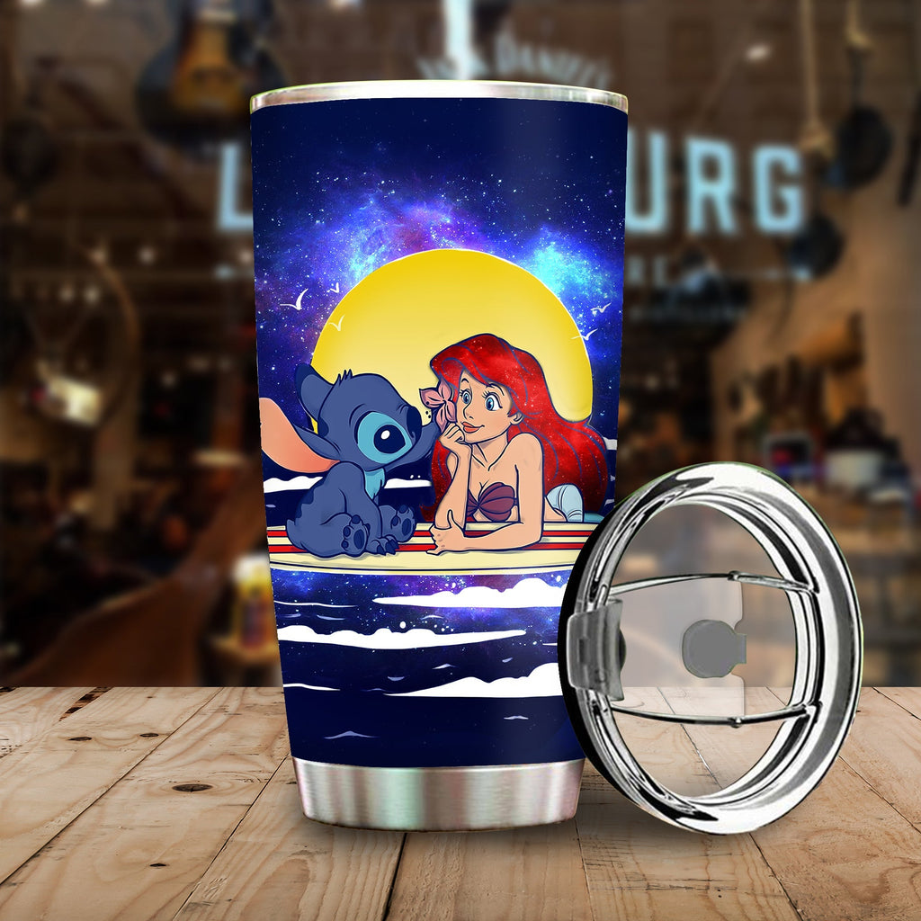 Stitch TLM Tumbler Stitch and Ariel Little Mermaid Tumbler Cup Amazing Cute DN Travel Mug