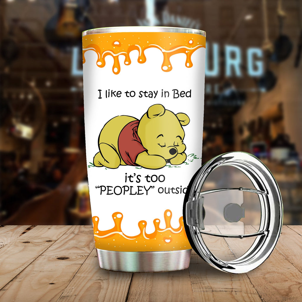 WTP Tumbler Pooh I Like To Stay In Bed Tumbler Cup Cute DN Travel Mug