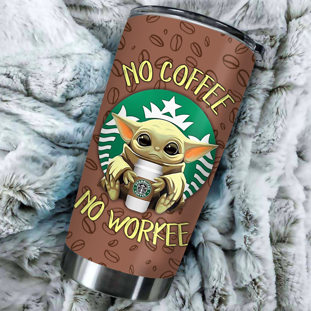  SW Coffee Tumbler Cup Baby Yoda No Coffee No Workee The Mandalorian Tumbler 20 oz 30 oz SW Brown Tumbler SW Coffee Tumblers 2024