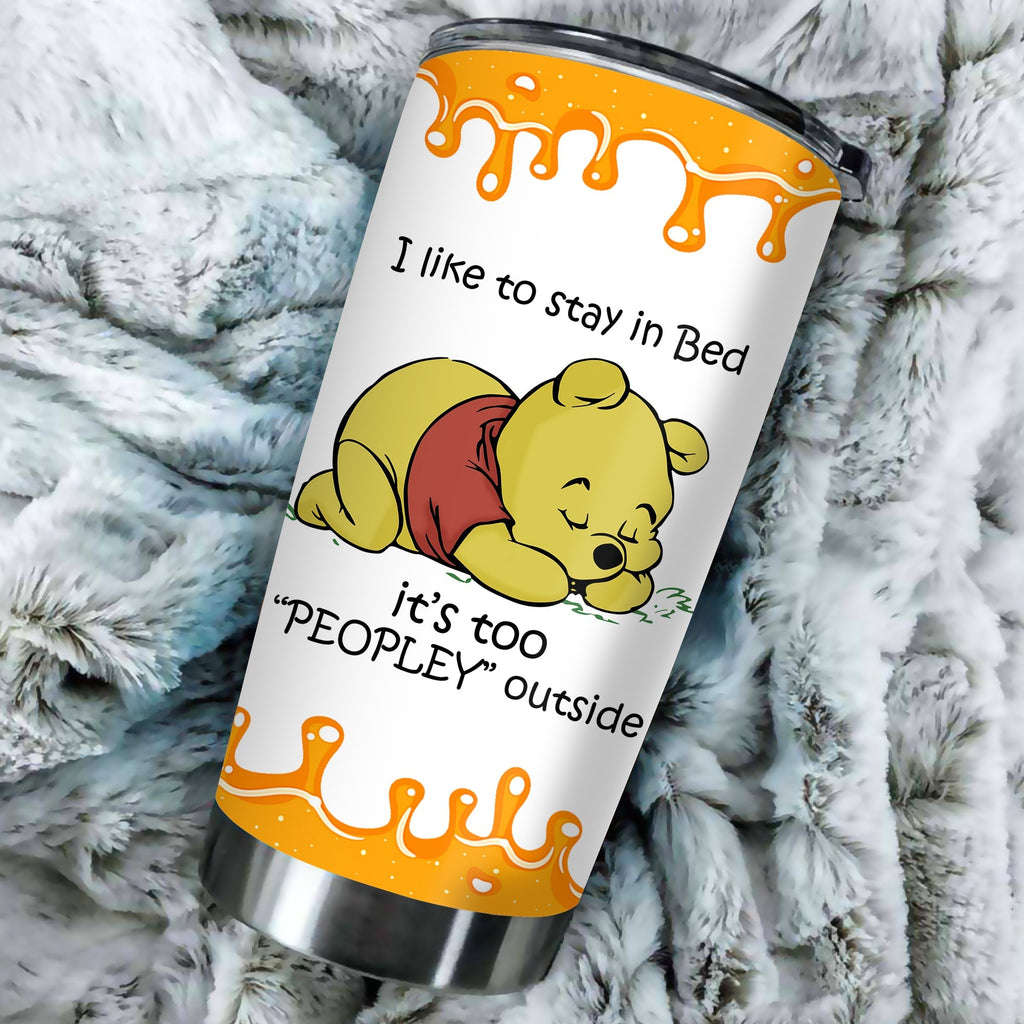 WTP Tumbler Pooh I Like To Stay In Bed Tumbler Cup Cute DN Travel Mug