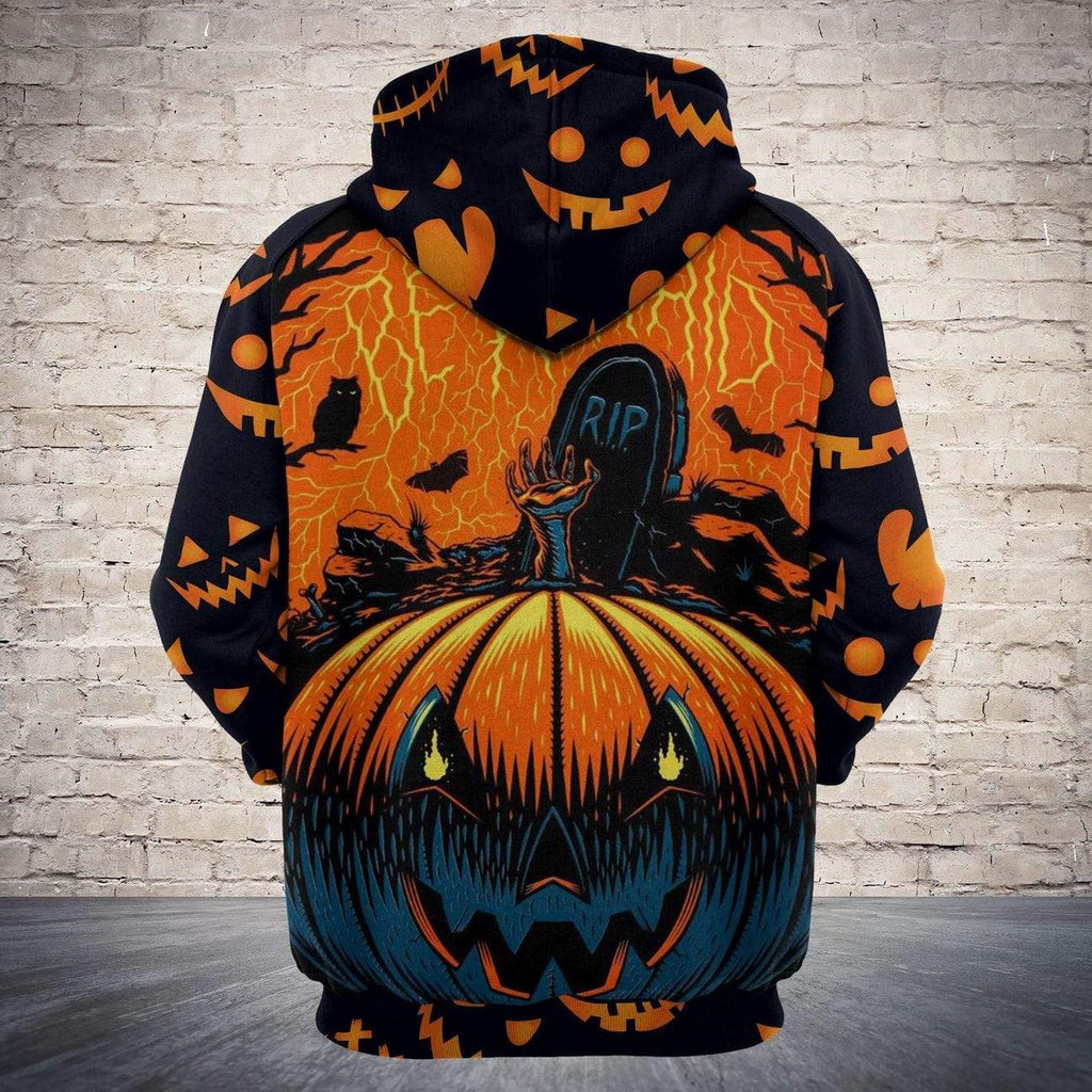 Gifury Halloween Hoodie Halloween Apparel Pumpkin Zombie Be Afraid Black Orange Hoodie Halloween Clothing 2023