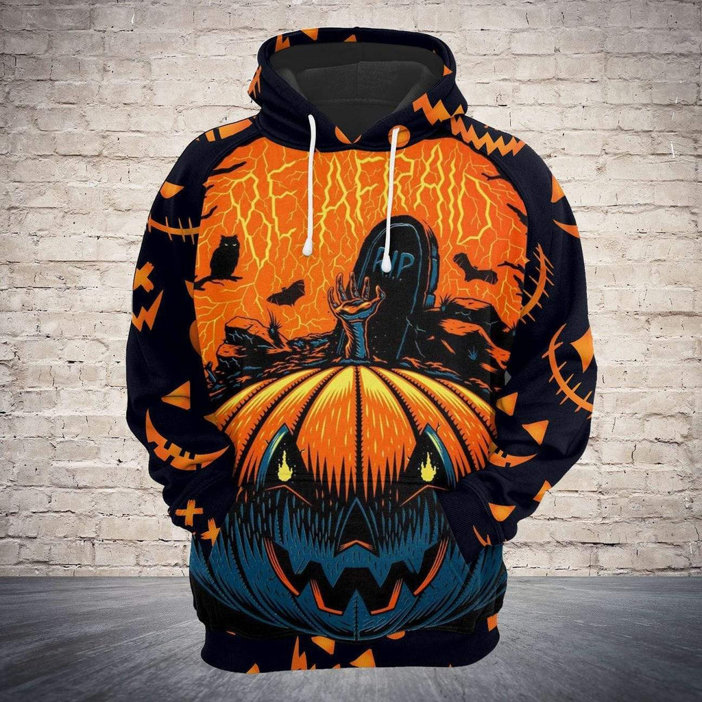 Gifury Halloween Hoodie Halloween Apparel Pumpkin Zombie Be Afraid Black Orange Hoodie Halloween Clothing 2024