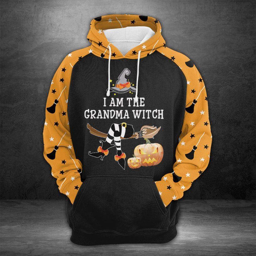 Gifury Halloween Hoodie Halloween Apparel I'm The Grandma Witch Broomstick Pattern Orange Hoodie Halloween Clothing 2023