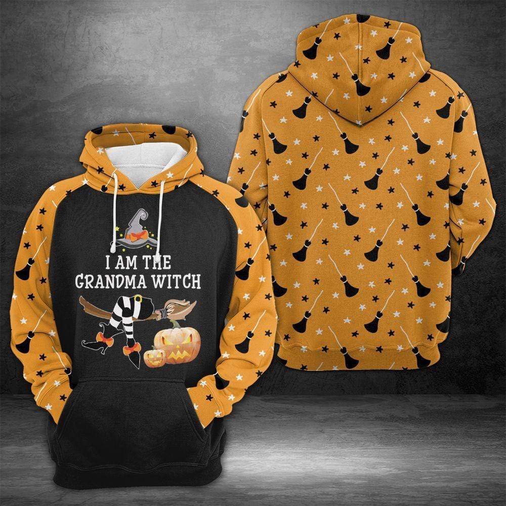 Gifury Halloween Hoodie Halloween Apparel I'm The Grandma Witch Broomstick Pattern Orange Hoodie Halloween Clothing 2022