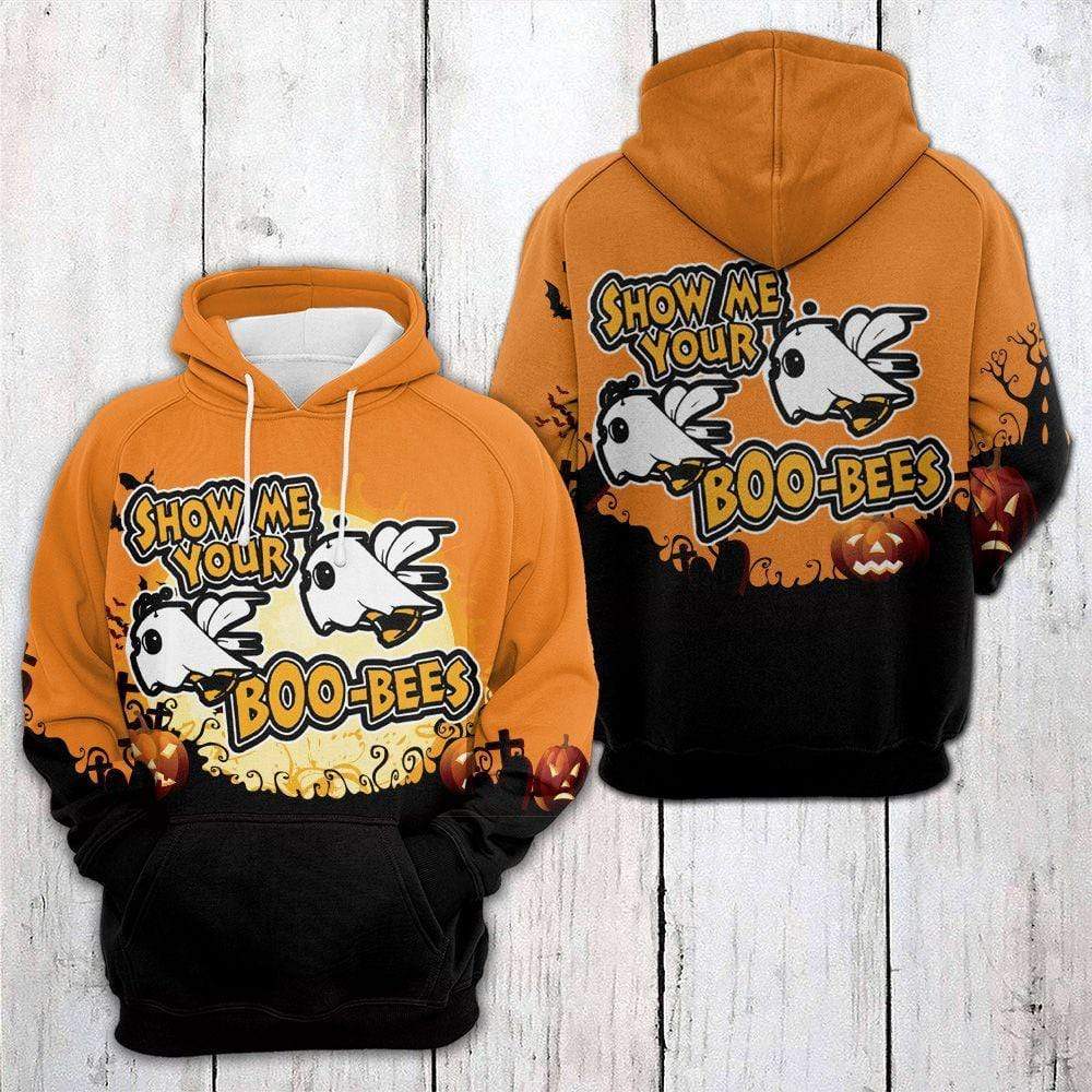 Gifury Halloween Hoodie Halloween Apparel Show Me Your Boo Bees Orange Hoodie Halloween Clothing 2022