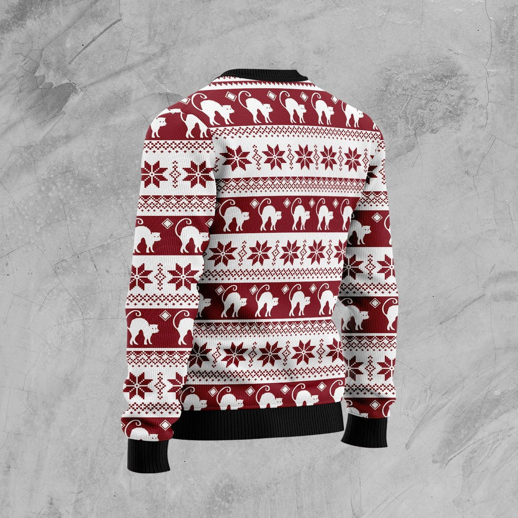Gifury Cat Sweater Black Cats Meowy Christmas Red White Ugly Sweater Cat Ugly Sweater 2024