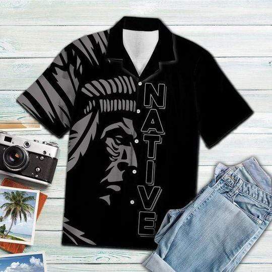 Gifury Native American Aloha Shirt Black Grey Native American Chief Hawaiian Shirt Native American Hawaii Shirt 2022
