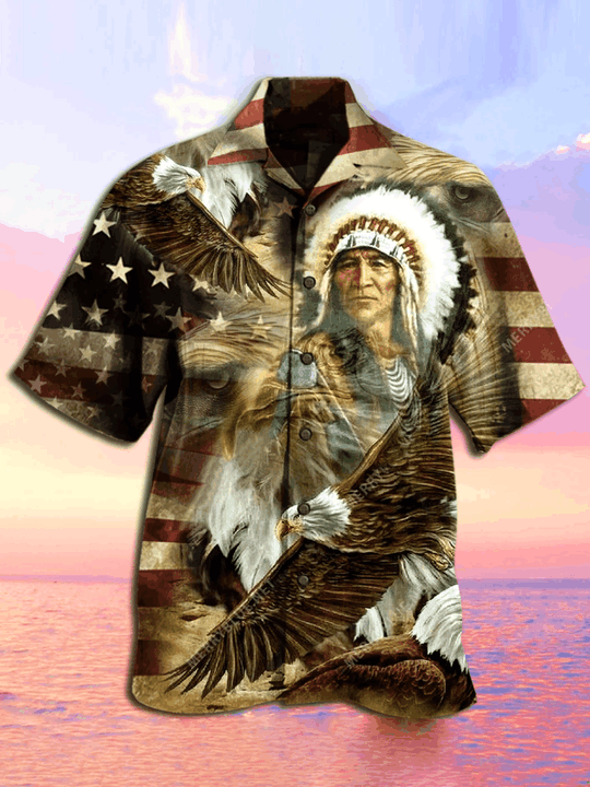 Gifury Native American Hawaii Shirt Native American Chief Eagle American Flag Hawaiian Shirt Native American Aloha Shirt 2022