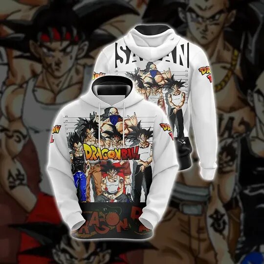 Dragon Ball T-shirt Saiyan Gang Dragon Ball Characters White Black T-shirt Dragon Ball Hoodie   