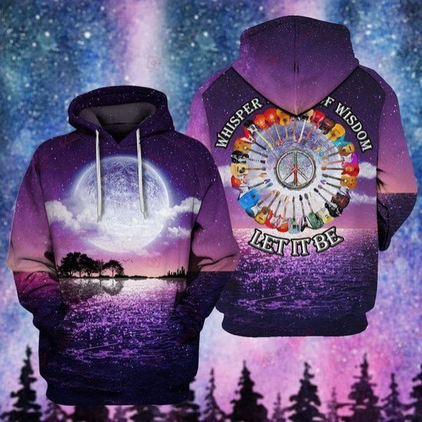  Hippie Hoodie Guitars Full Moon Whisper Words Of Wisdom Let It Be Purple T-shirt Hoodie Adult Full Print