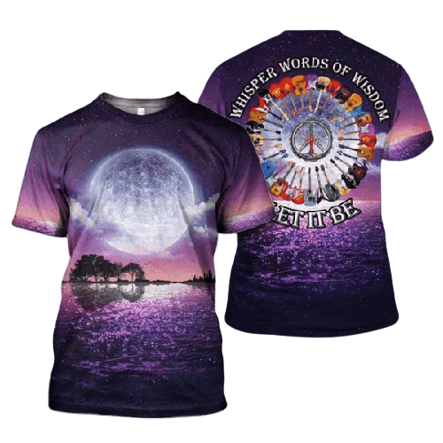 Hippie Hoodie Guitars Full Moon Whisper Words Of Wisdom Let It Be Purple T-shirt Hoodie Adult Full Print