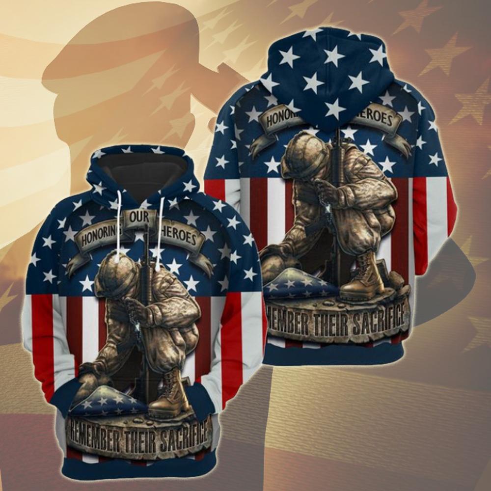 Army Veteran Unisex 3D Hoodie American Flag Remember Their Sacrifice Hoodie For Veteran Lover