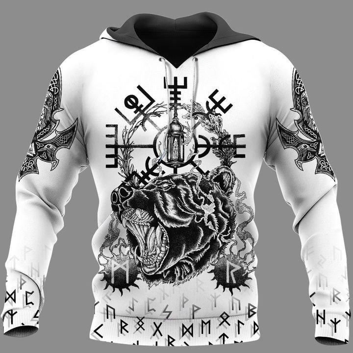  Viking Shirt Viking Odin Bear Viking Compass Vegvisir White Black T-shirt Viking Hoodie Adult Full Size