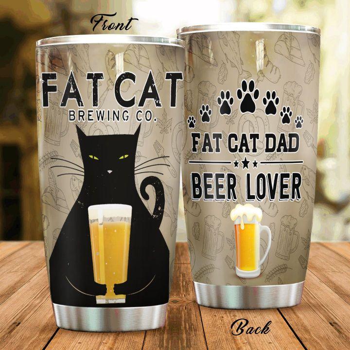 Gifury Beer Tumbler 20 Oz Fat Cat Brewing Co Fat Cat Dad And Beer Lover Grey Tumbler Cup 20 Oz Beer Travel Mug 2022