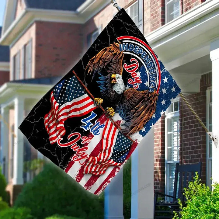 Independence Day Flags Bald Eagle American Flag 4th Of July Celebration Garden And House Flag