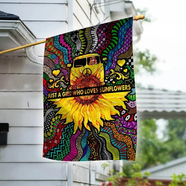 Hippie House Flag Just A Girl Who Love Sunflower Van Colorful Garden Flag
