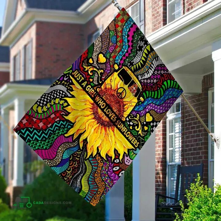 Hippie House Flag Just A Girl Who Love Sunflower Van Colorful Garden Flag