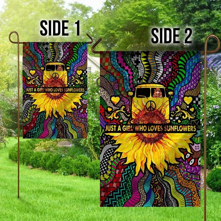 Hippie House Flag Just A Girl Who Love Sunflower Van Colorful Garden Flag