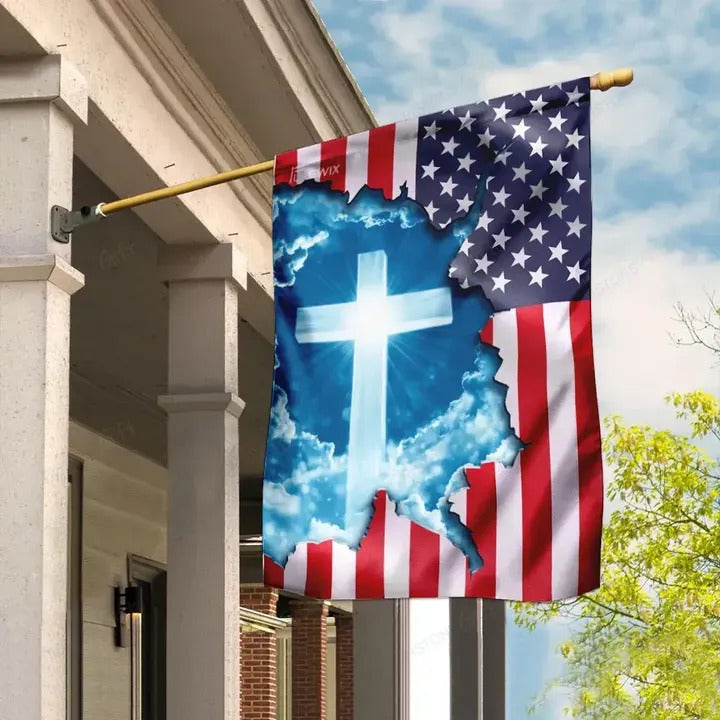 Jesus Flags Jesus Blue Sky Christian Cross American Flag House Flag