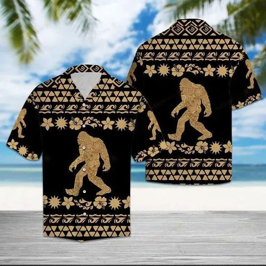 Bigfoot Hawaiian Shirt Bigfoot Tribal Pattern Hawaii Aloha Shirt