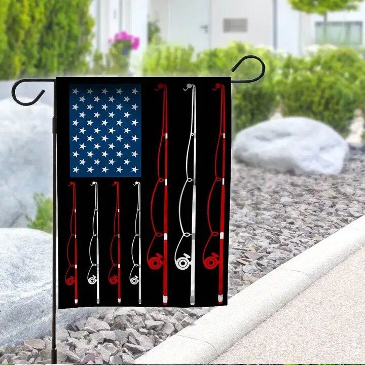 Independence Day Flags Love Fishing Happy 4th Of July Fishing Poles Garden And House Flag