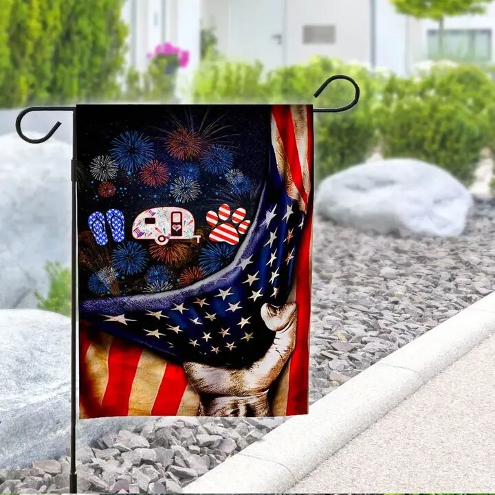 Independence Day Camping Flags Camping Fireworks Happy 4th Of July Garden And House Flag